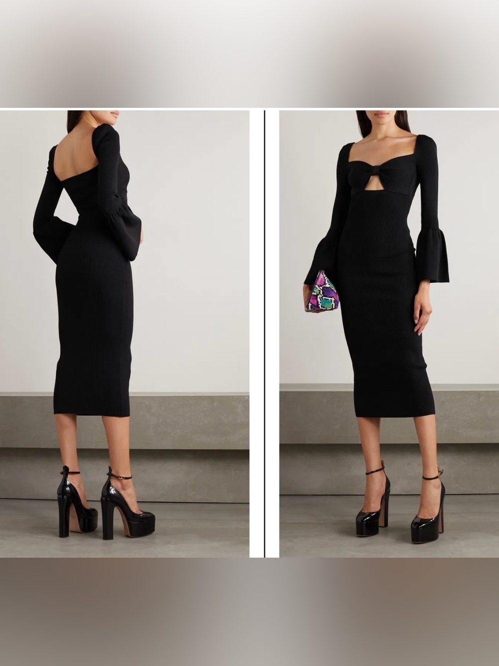 Self-Portrait Textured Knit Midi Dress with Cutouts, Size S. - Picture 2 of 14